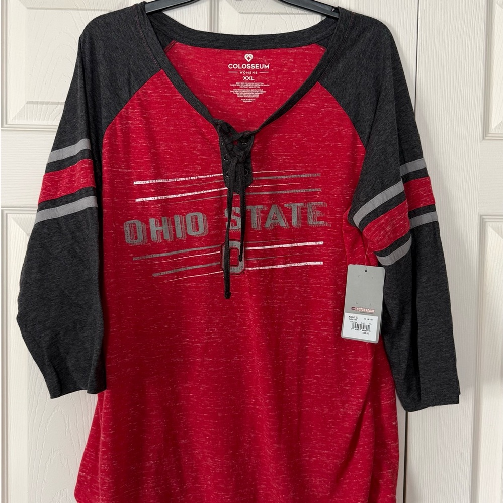 Colosseum Red and Black Ohio State Lace-Up Tee